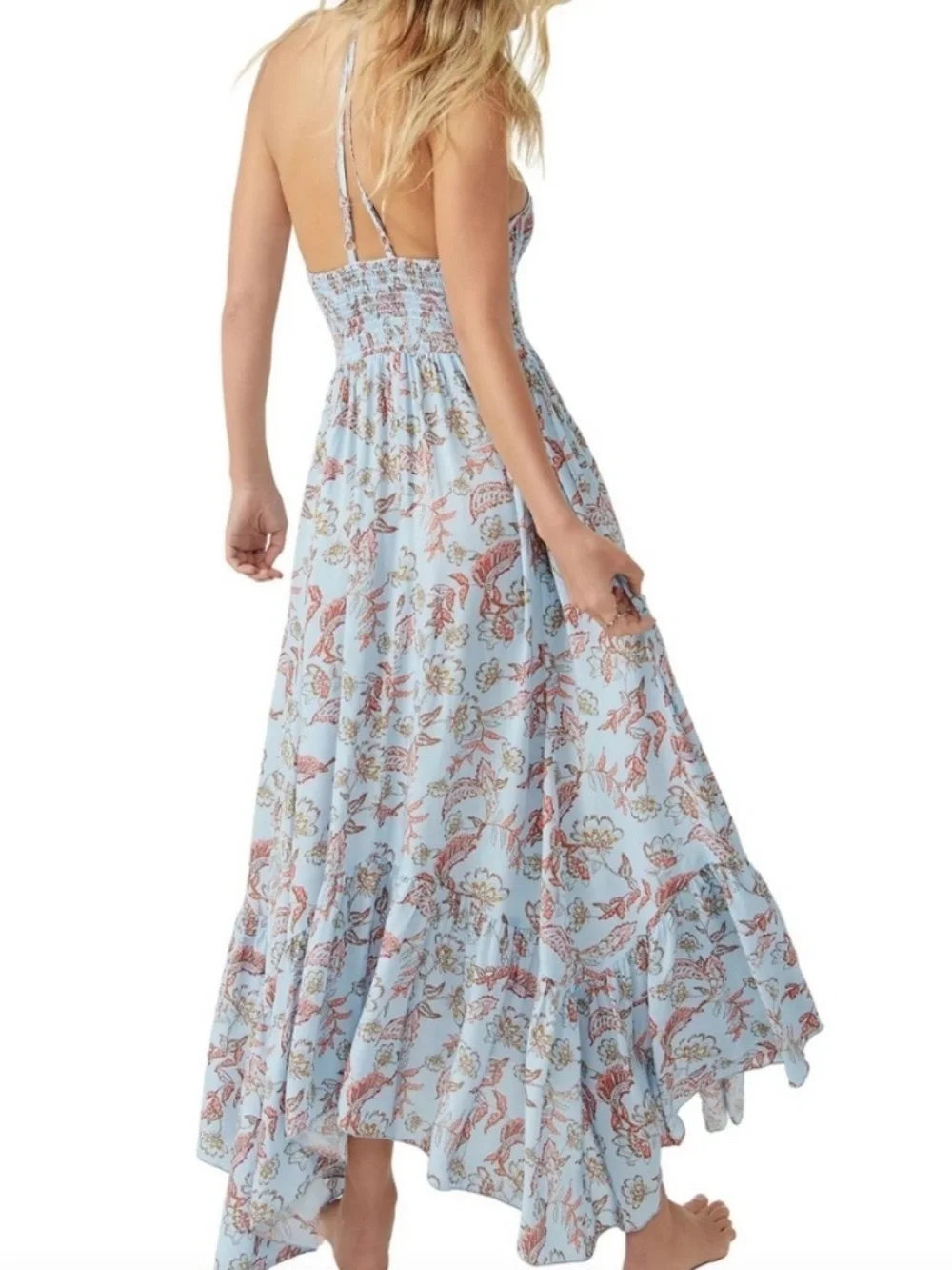 NWT Free People Heat Wave Printed Maxi Dress Robins Egg Blue Floral Small